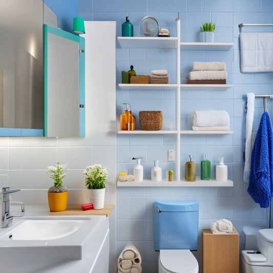 A bright, modern bathroom with a partially open wall, revealing a stud and wires, next to a finished section with a recessed shelf holding toiletries and decorative items.