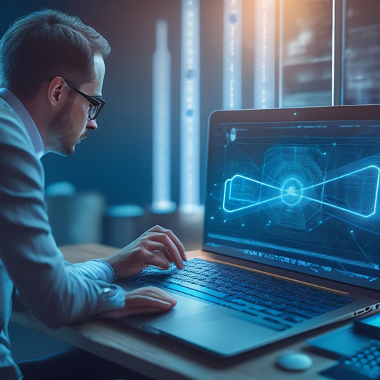 An illustration of a person navigating a website on a laptop, with glowing blue lines and nodes connecting various webpage thumbnails, surrounded by subtle arrows and gentle curves, conveying seamless user flow.