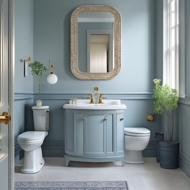A serene, modern bathroom with three pedestal sinks, each paired with a unique vanity style: a floating shelf, a minimalist cabinet, and a ornate, curved console.