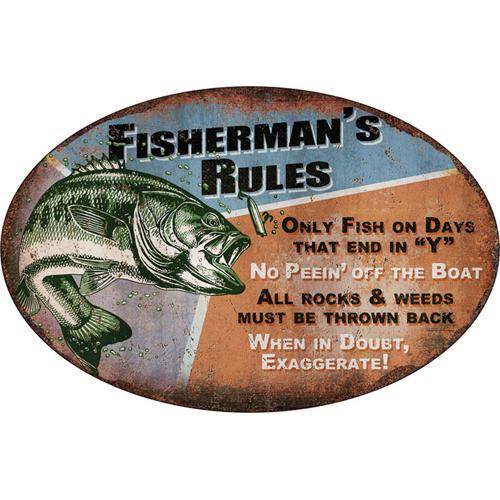 Tin Sign Fisherman's Rules, Size 12" x 17"