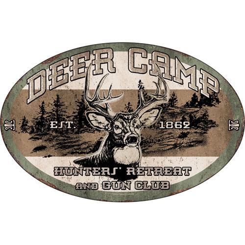 Tin Sign Deer Camp, Size 12" x 17"