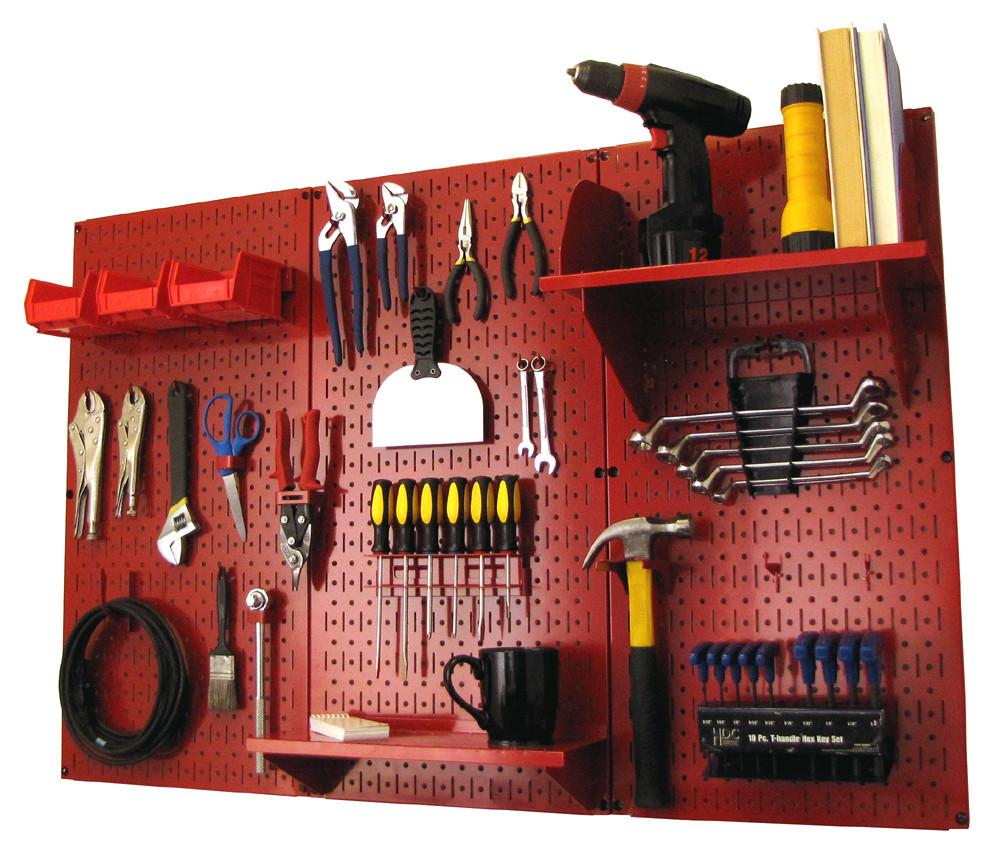 4' Metal Pegboard Standard Tool Organizer Kit with Accessories - Red/Red