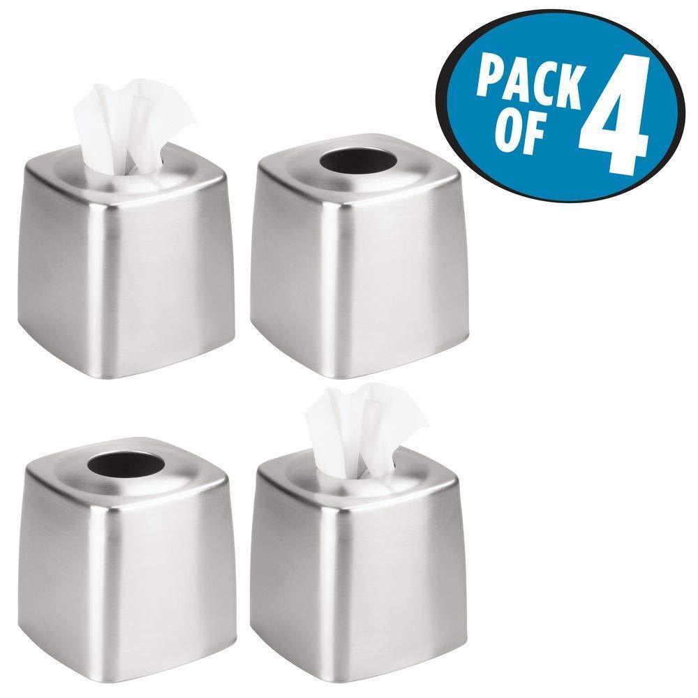 Budget friendly mdesign metal square facial tissue box cover holder for bathroom vanity countertops bedroom dressers night stands desks and tables 4 pack brushed stainless steel