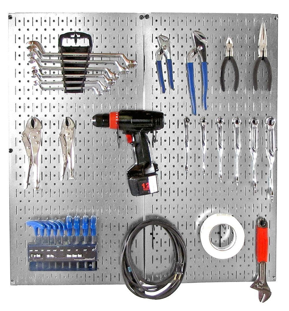 Metal Pegboard Utility Tool Organizer Starter Kit - Metallic Galvanized/Black