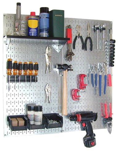 Metal Pegboard Utility Tool Storage Kit with Accessories - Metallic Galvanized/Black
