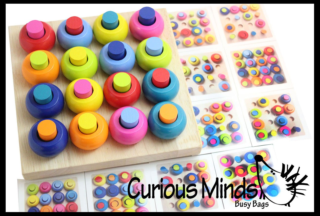 Wood Peg Board and Stacking Toy with Pattern Cards