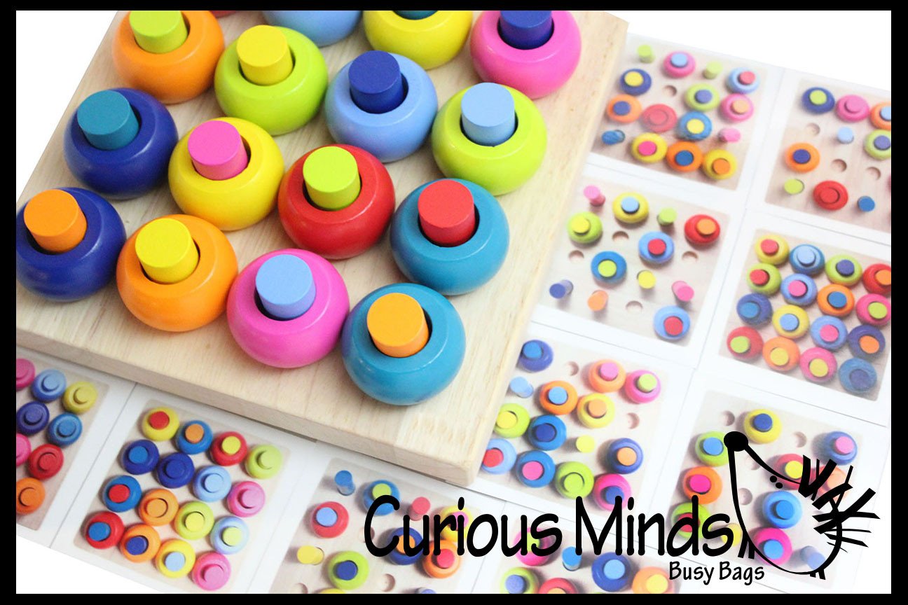 Wood Peg Board and Stacking Toy with Pattern Cards