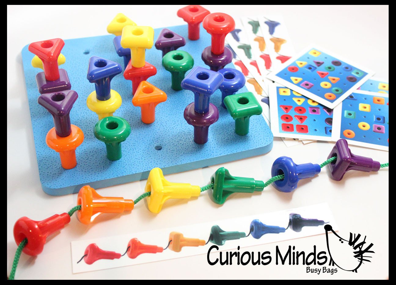 Shape Peg Board Problem Solving - Pattern Matching Busy Bag with Pegs and Board - Lacing Activity