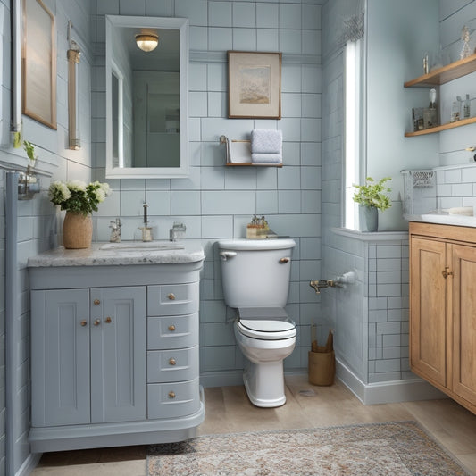 A tidy bathroom with a wall-mounted cabinet featuring a mirrored door, a pedestal sink with a slide-out drawer, and a woven basket storing toilet paper and towels beneath a floating shelf.