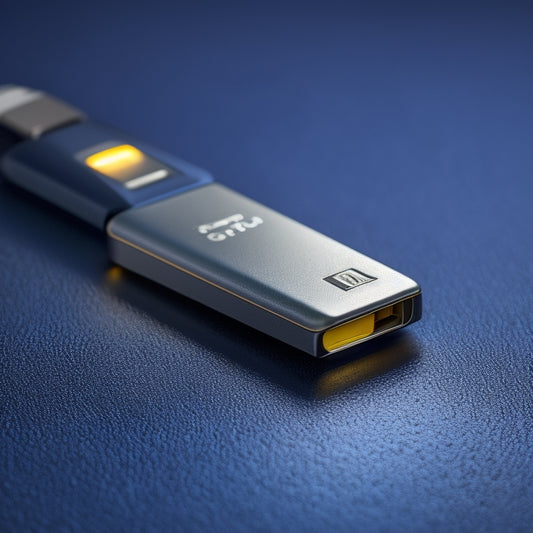 A close-up shot of the EATOP USB Flash Drive 1TB on a sleek, dark-gray background, with the device's metallic body and LED indicator light reflecting subtle highlights.