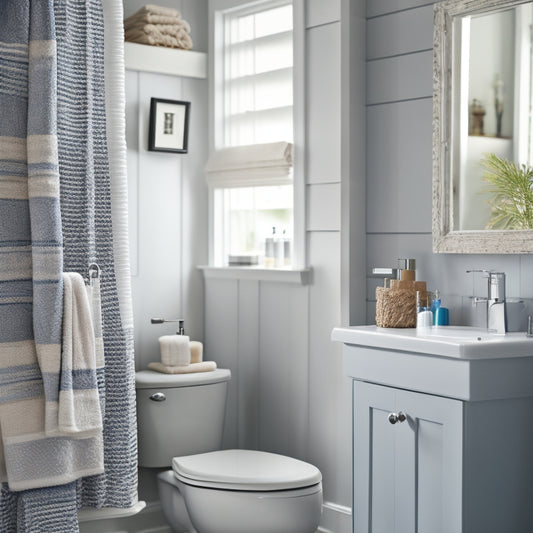 A cluttered tiny bathroom with toiletries scattered everywhere, then transforming into a organized space with a pedestal sink, a compact shelving unit, and a woven basket storing towels.