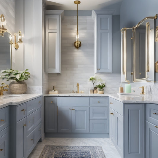 A stylish bathroom with three open wall cabinets of varying sizes and designs, showcasing different materials and finishes, with decorative towels and bathroom accessories inside.