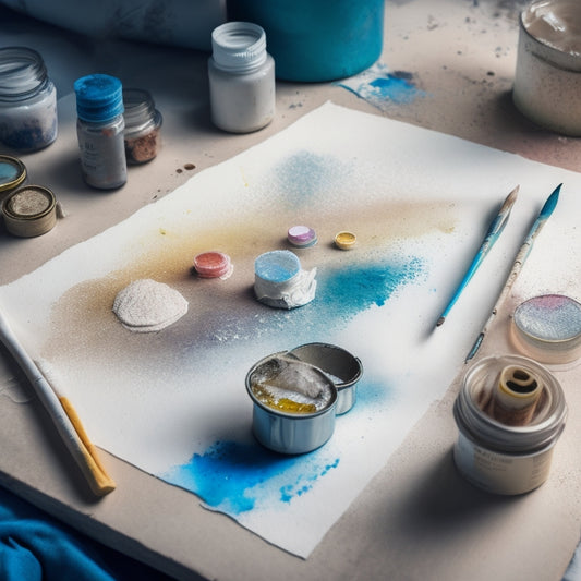 A whimsical illustration of a partially painted watercolor canvas, surrounded by scattered paint tubes, brushes, and crumpled paper, set against a soft, dreamy background with subtle watercolor splatters.