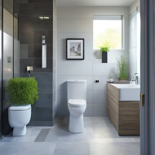 A sleek, modern bathroom featuring a wall-mounted toilet with a concealed tank, contrasting with a traditional floor-mounted toilet in the background, surrounded by gleaming tile and minimalist decor.