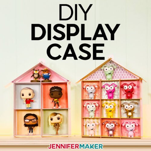 Learn how to make your own DIY display case with Kraft board or cardstock, creating the perfect house-shaped display for small things like Cricut Cuties, small Funko Pop figures, and other keepsakes!