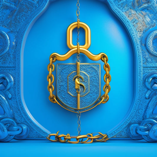 A stylized, modern illustration of an ornate padlock with a keyhole in the shape of a dollar sign, surrounded by fragmented chains and broken shackles, set against a vibrant blue background.