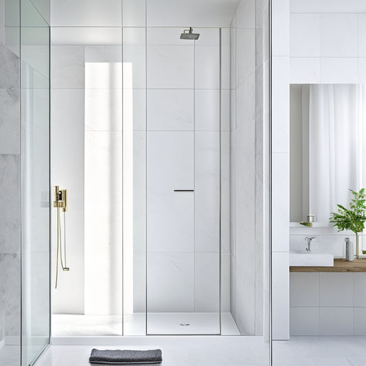 A serene, minimalist wetroom featuring Rosery Nova's sleek, wall-mounted fixtures in polished chrome, surrounded by soft, creamy marble and calm, misty glass panels.
