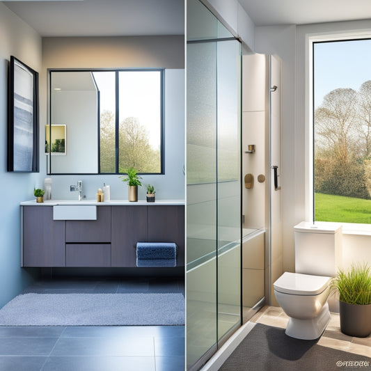 A sleek, modern bathroom with a wall-mounted sink, a compact toilet, and a shower cubicle with a sliding glass door, surrounded by minimalist decor and plenty of natural light.