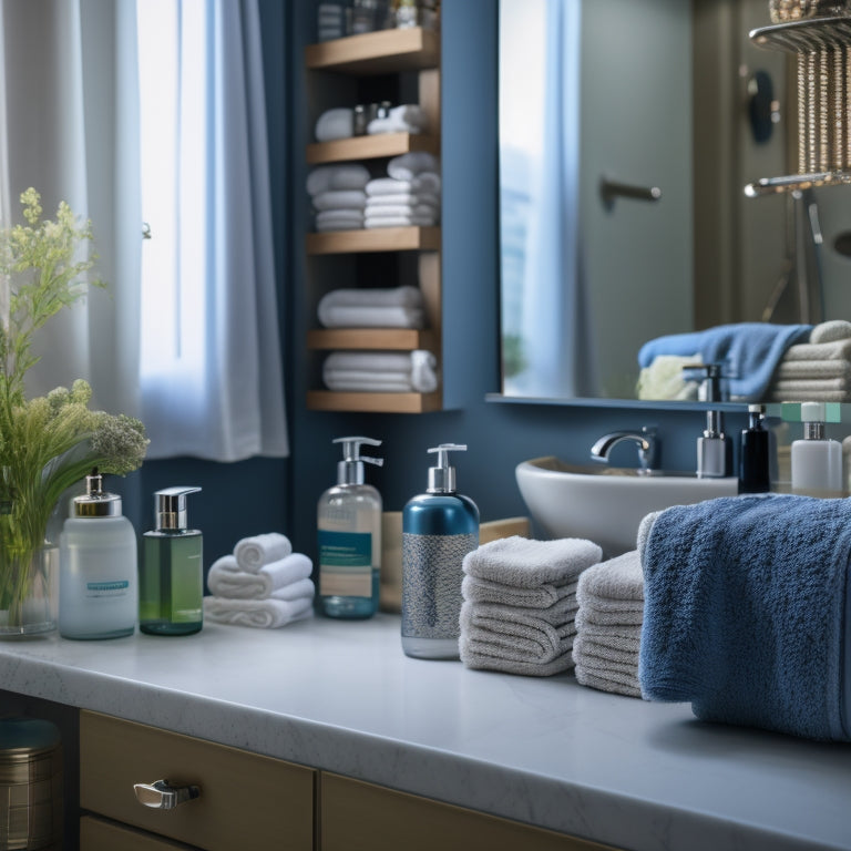 A cluttered bathroom with toiletries and towels scattered everywhere, contrasted with a tidy, customized bathroom with labeled storage, a sleek vanity, and a sense of calm organization.