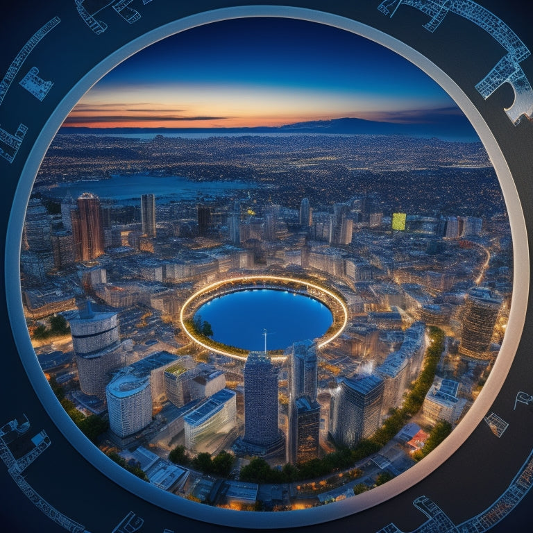 A stylized illustration of interconnected puzzle pieces forming a circle, surrounded by subtle speech bubbles, with a faint cityscape or neighborhood in the background, conveying unity and collaboration.