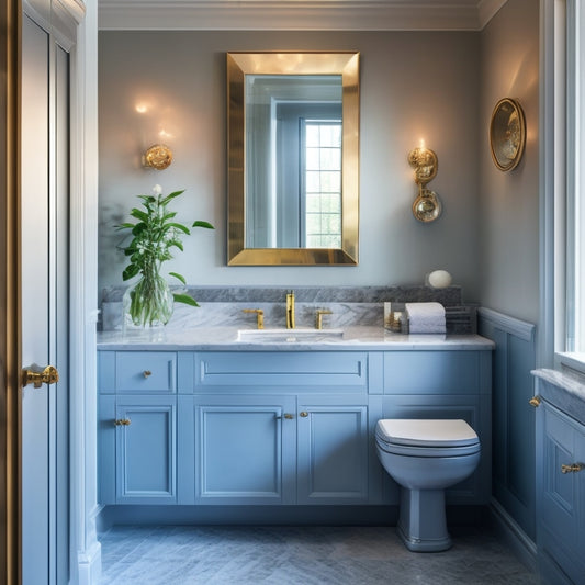 A luxurious bathroom featuring a sleek, wall-mounted sink with a curved, chrome faucet, surrounded by a marble countertop, gray glass tile backsplash, and a stylish, floor-to-ceiling mirror.