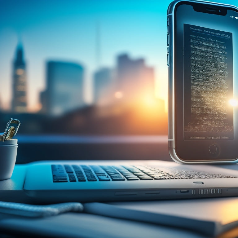 A stylized illustration of a locked padlock transforming into an open book, with an iPhone in the background, surrounded by subtle learning-related icons and a blurred cityscape.