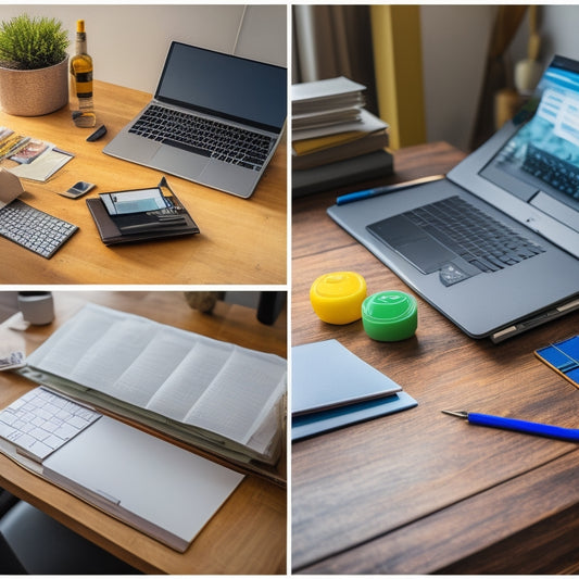 A split-screen image featuring a messy desk with a paper planner, colorful pens, and crumpled notes on the left, and a sleek laptop with a digital planner on a minimalist desk on the right.