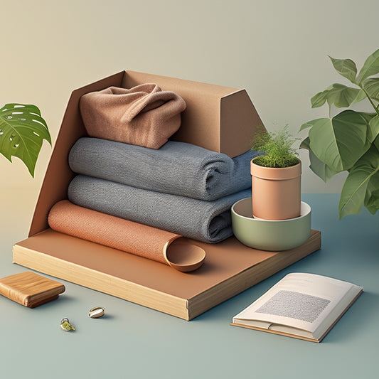 A minimalist illustration featuring a neatly organized moving box with a few, carefully selected items peeking out, such as a rolled-up sweater, a single book, and a small potted plant.