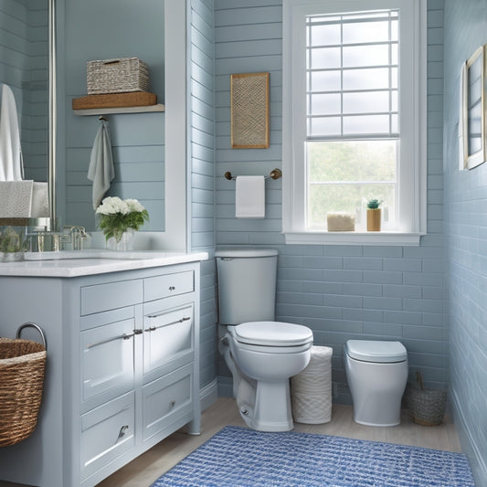 A tidy bathroom with a pedestal sink, featuring a woven storage basket beneath, a wall-mounted shelf with rolled towels, and a compact over-the-toilet cabinet with a mirrored door.