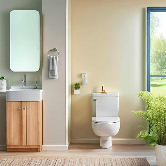 A serene, minimalist bathroom with a wall-mounted cabinet, a pedestal sink with a slide-out drawer, and a toilet with a discreet storage compartment behind its base.