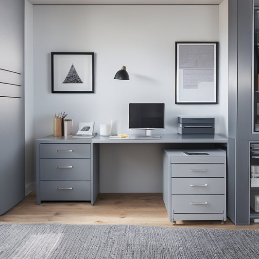 A modern, minimalist workspace with a sleek, silverBlueprint storage cabinet in the background, surrounded by scattered papers, pens, and a laptop, with a single, neatly organized Markdown file on the laptop screen.