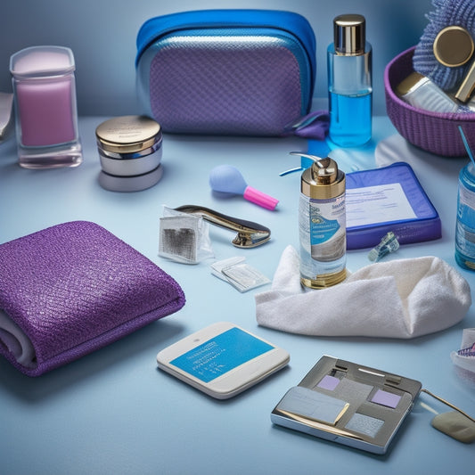 A cluttered purse spills out its contents, including a tangled mess of earbuds, a crumpled up receipt, and a broken compact mirror, next to a bathroom sink with a soap dispenser knocked over.