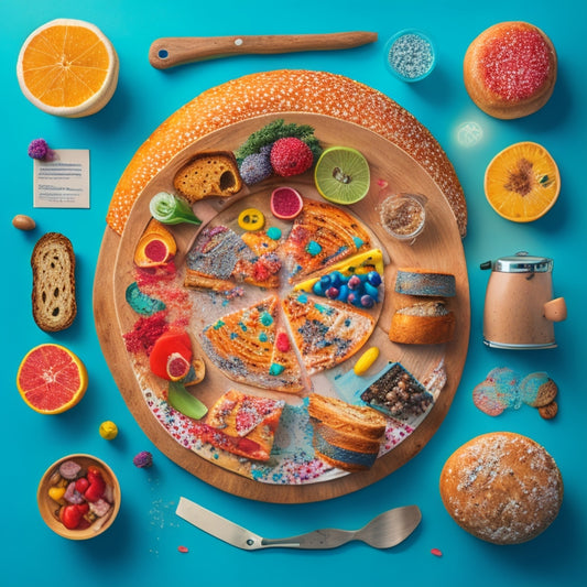 A vibrant illustration featuring a whimsical kitchen scene with a large, circular mind map centered around a toaster, surrounded by colorful bread slices, utensils, and thought bubbles filled with fun, swirling patterns.