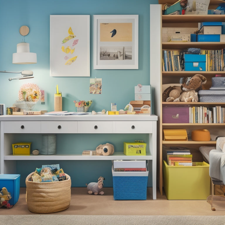 A cluttered room with stacks of paper, scattered toys, and disorganized furniture transforms into a serene, minimalist space with labeled storage bins, a tidy desk, and a few, carefully placed decorative items.