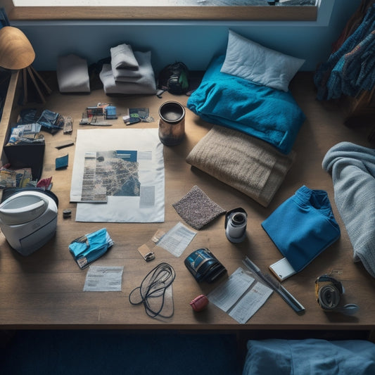 A messy room with scattered papers, clothes, and objects, contrasted with a tidy area in the corner featuring a smartphone with a decluttering app open, surrounded by neatly organized items and ample negative space.