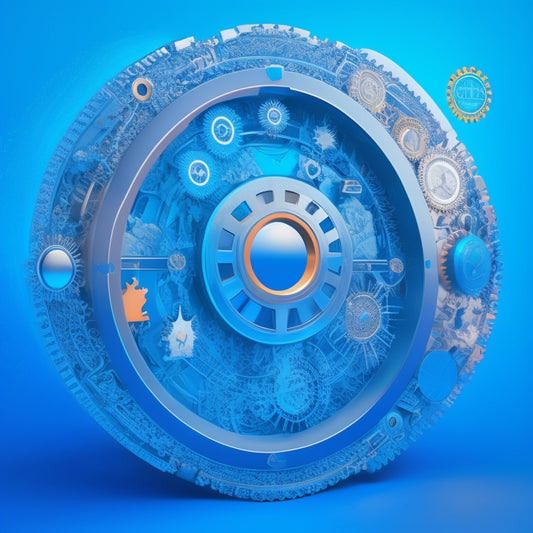 A stylized illustration of a browser window with various settings icons (e.g., gear, puzzle piece, shield) orbiting around a central axis, surrounded by swirling lines and shapes in shades of blue, conveying a sense of harmony and efficiency.