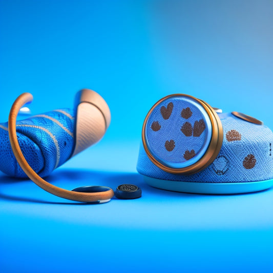 A stethoscope with a paw print pattern on the tube, surrounded by tiny veterinary icons like bones, paws, and hearts, on a soft blue background with subtle medical texture.