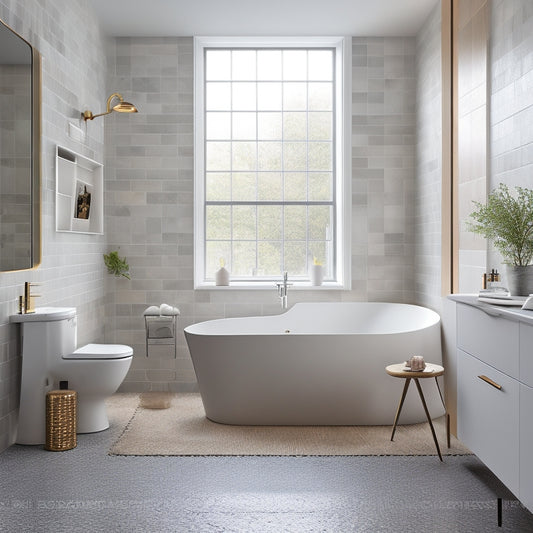 A modern bathroom with a freestanding tub, surrounded by large-format tiles in a soft, matte finish, paired with a sleek, wall-mounted sink and a statement light fixture above.