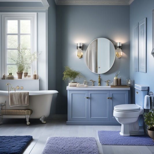 A serene bathroom scene featuring 10 distinct tub and wall combinations, each with unique materials, shapes, and colors, arranged in a visually appealing collage with subtle lighting and soft focus.