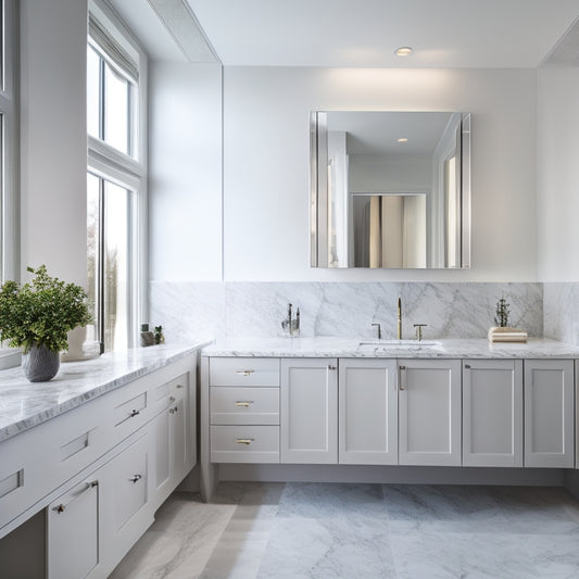 A sleek, modern bathroom with a wall-mounted sink in a polished chrome finish, suspended above a minimalist vanity with a Carrara marble countertop and a floor-to-ceiling glass tile backsplash.