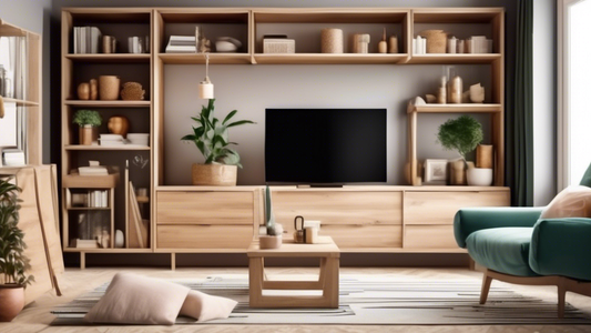 Create an image of a beautifully organized and stylishly designed home interior, showcasing clever carpentry solutions such as built-in shelving, unique storage units, and innovative furniture designs. The image should feature a mixture of modern and