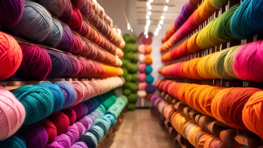 Create an image of a colorful and vibrant yarn display at a sustainable yarn store, showcasing various eco-friendly yarn brands featured in the article Top Sustainable Yarn Brands: A Comprehensive Guide. The image should capture the essence of sustai