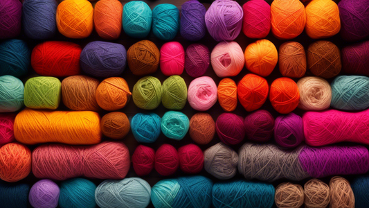 Create an image of a vibrant and colorful assortment of yarn in various shades and textures, neatly arranged in a visually appealing way. Display a mix of warm and cool color combinations, showcasing a range of hues that would inspire any crafting en