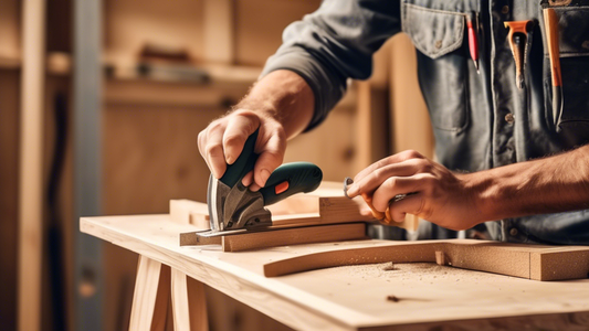 Create an image of a beginner carpenter working on a simple project, such as building a small wooden bookshelf. The carpenter is using basic tools like a hammer, nails, and a handsaw. Show the carpenter following the top 3 easy carpentry tips mention