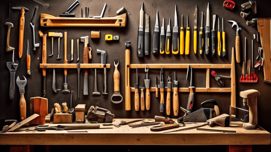 Create an image of a carpenter's workbench filled with various well-maintained tools such as hammers, chisels, saws, screwdrivers, and planes. The tools should appear clean, organized, and ready for use, symbolizing proper maintenance practices.
