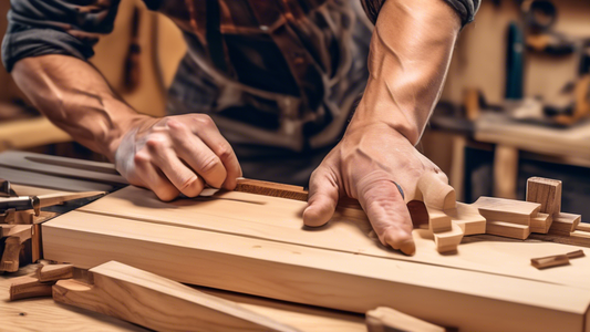 Create an image of a beginner woodworker working on a project using simple woodworking joints such as the butt joint, pocket hole joint, or lap joint. Show the step-by-step process of the woodworker assembling the pieces together using these easy joi