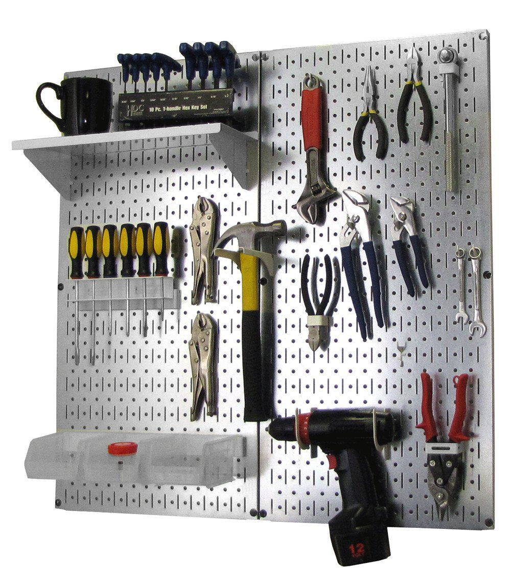 Metal Pegboard Utility Tool Storage Kit with Accessories - Metallic Galvanized/White