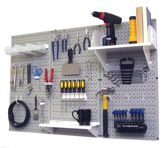 4' Metal Pegboard Standard Tool Organizer Kit with Accessories - Gray/White