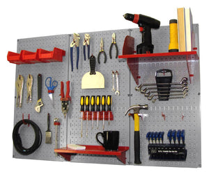 4' Metal Pegboard Standard Tool Organizer Kit with Accessories - Gray/Red