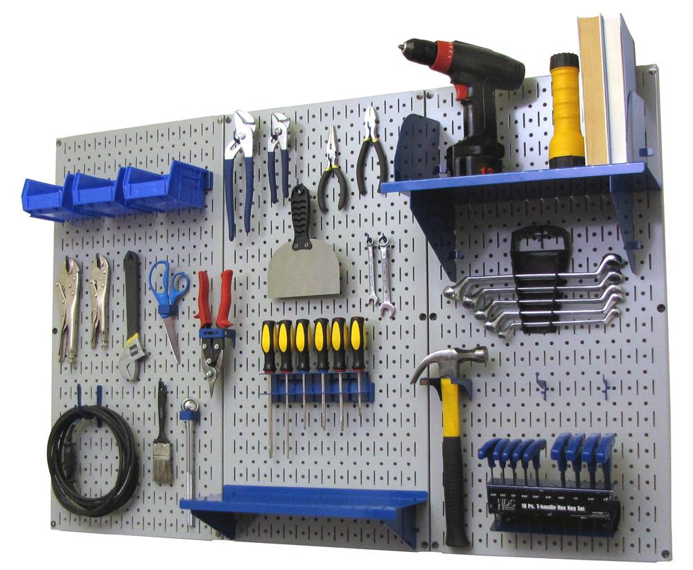 4' Metal Pegboard Standard Tool Organizer Kit with Accessories - Gray/Blue